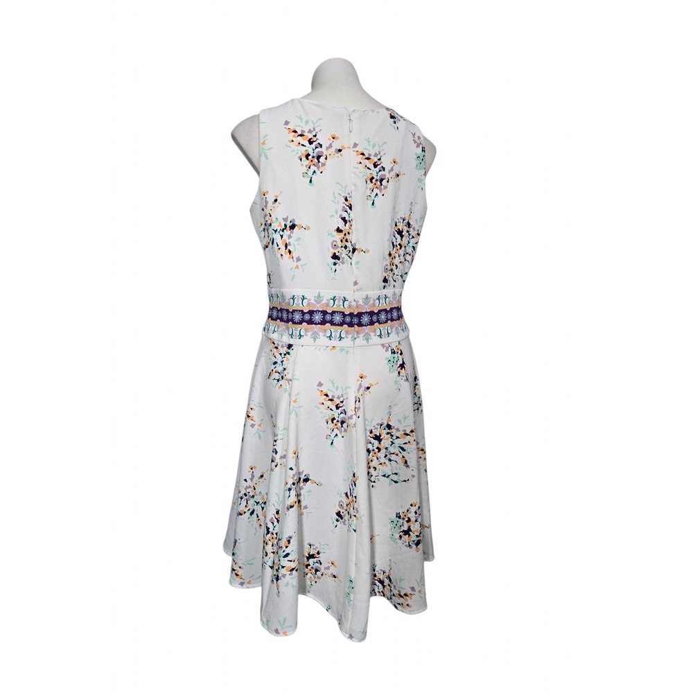Eva Mendes New York & Company Floral Fit Flare Dress White Purple Sz 12 - Picture 4 of 8